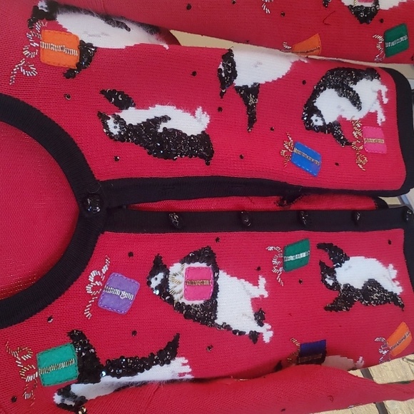 Vintage Design Options by Philip & Jane Gordan Christmas Penguin Sz. S Cardigan - Picture 2 of 9